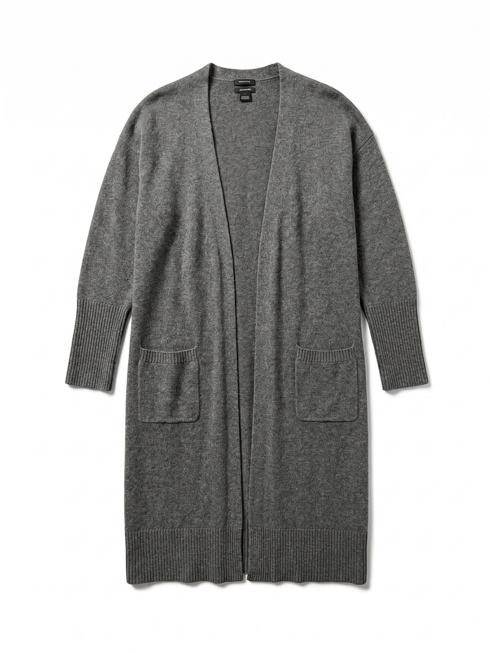 Halogen Wool Cashmere Long Cardigan Large Gray Open Front Duster Sweater